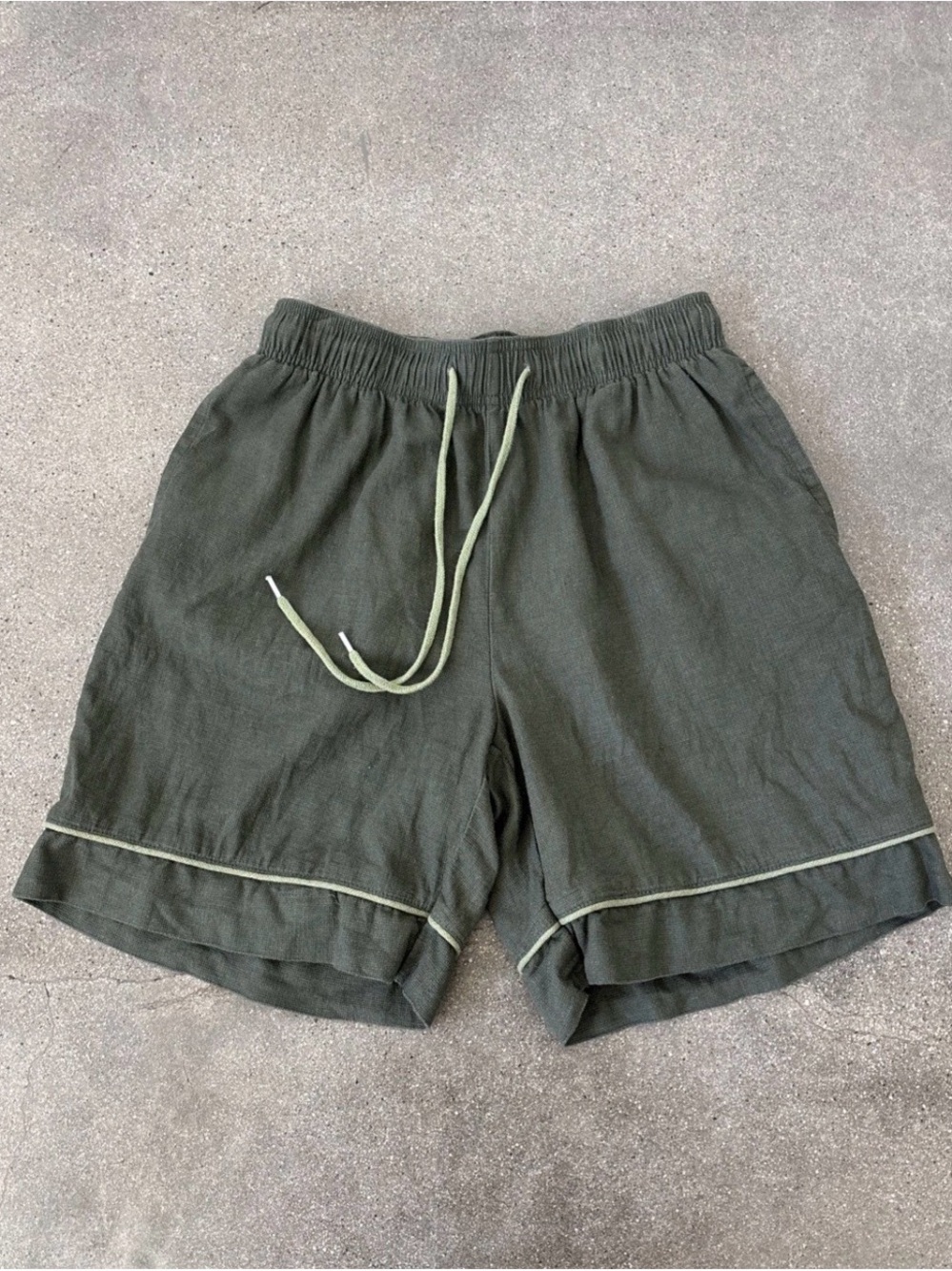 Standard Cloth  Olive Green Linen-Blend Shorts with Drawstring